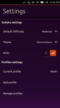 Ubuntu Touch - 27.4 - Igre - Sudoku - Postavke