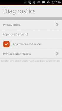 Ubuntu Touch - 08.10.2. - postavke - sigurnost i privatnost - dijagnostika