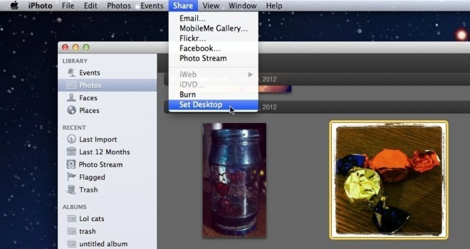 iPhoto indstillet som desktop