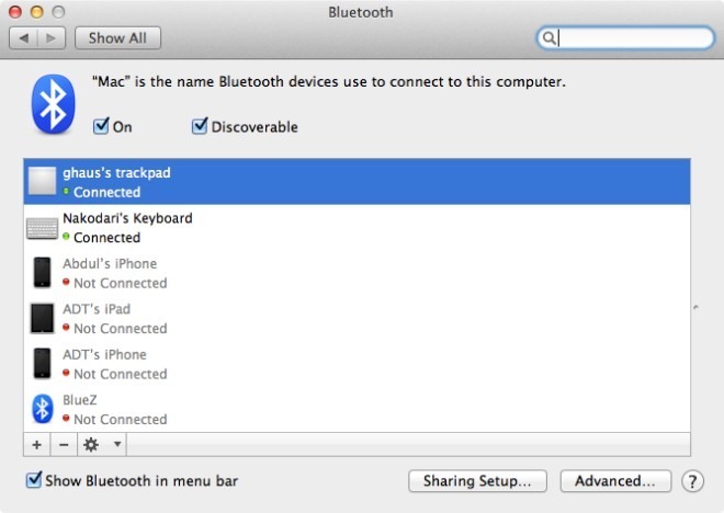 OS X „Bluetooth“ nuostatos