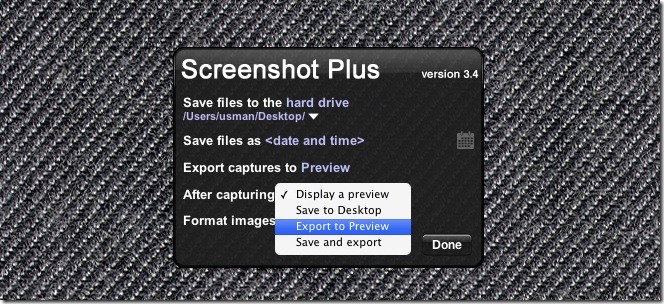 Screenshot Plus Widget seçenekleri