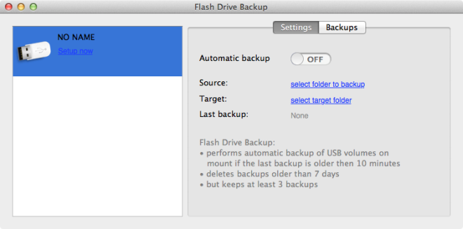 Indstillinger for Flash Drive Backup