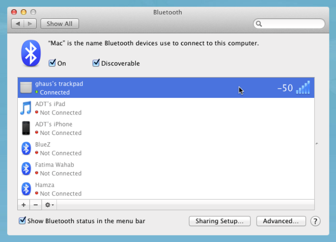 fuerza del bluetooth mac