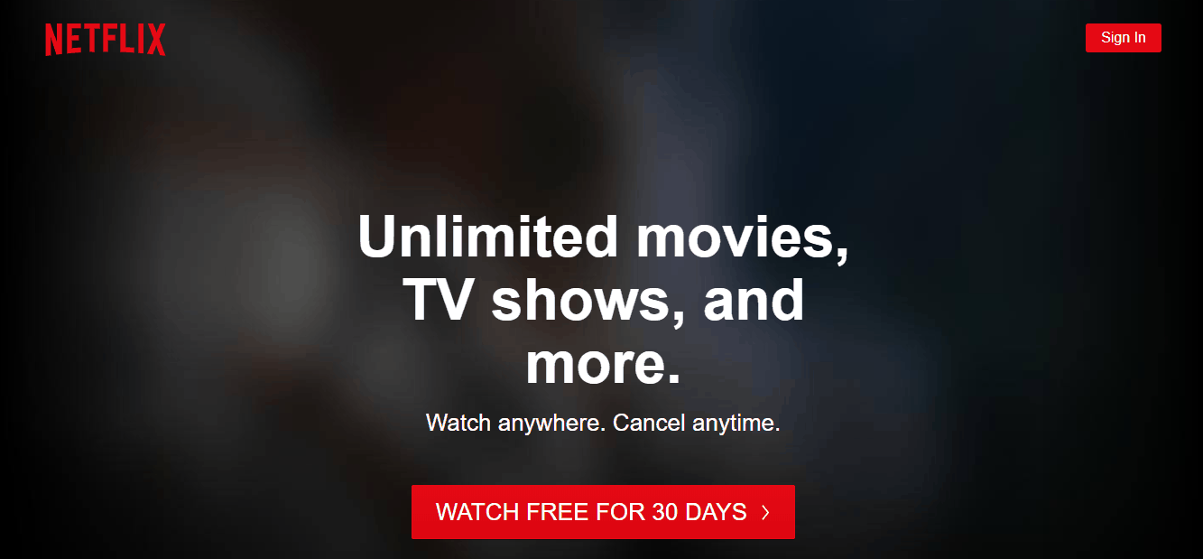 Domovská stránka Netflix