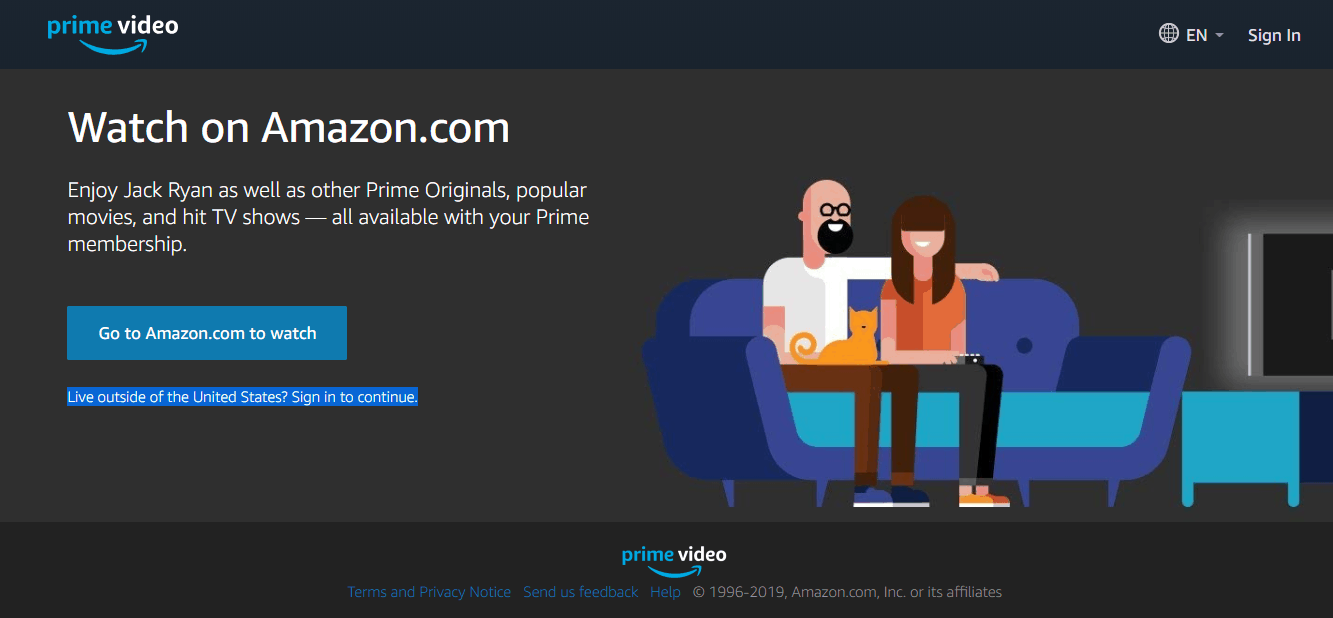 Domovská stránka Amazon Prime VIdeo