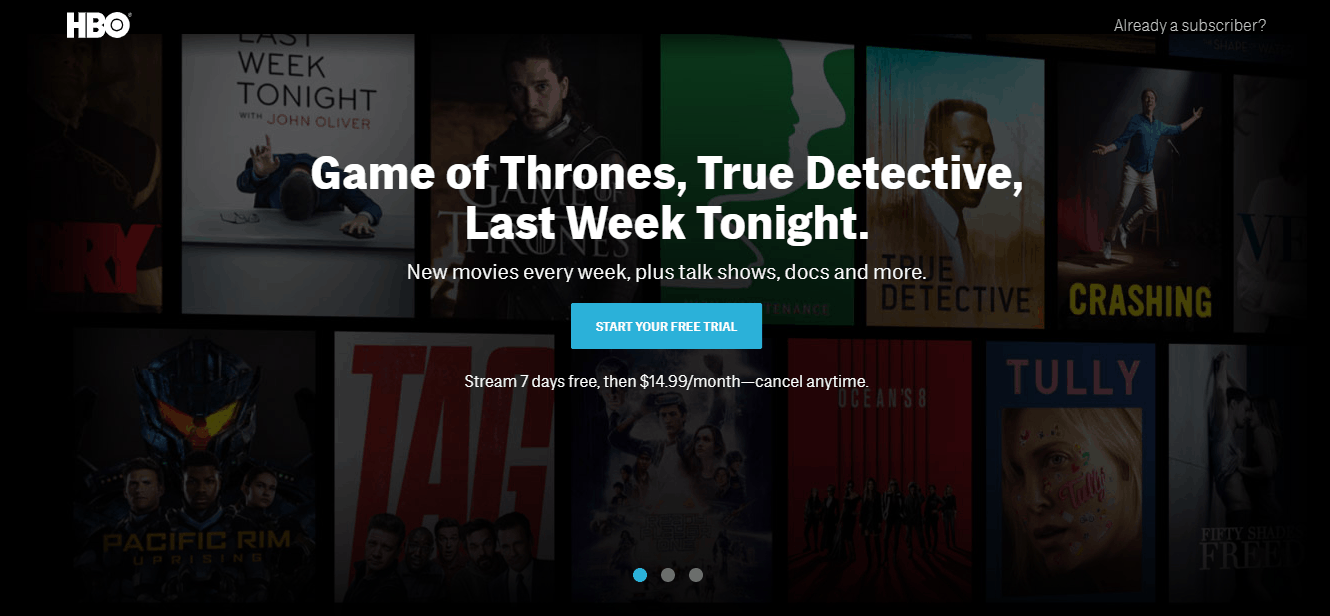 HBO Now Home Page
