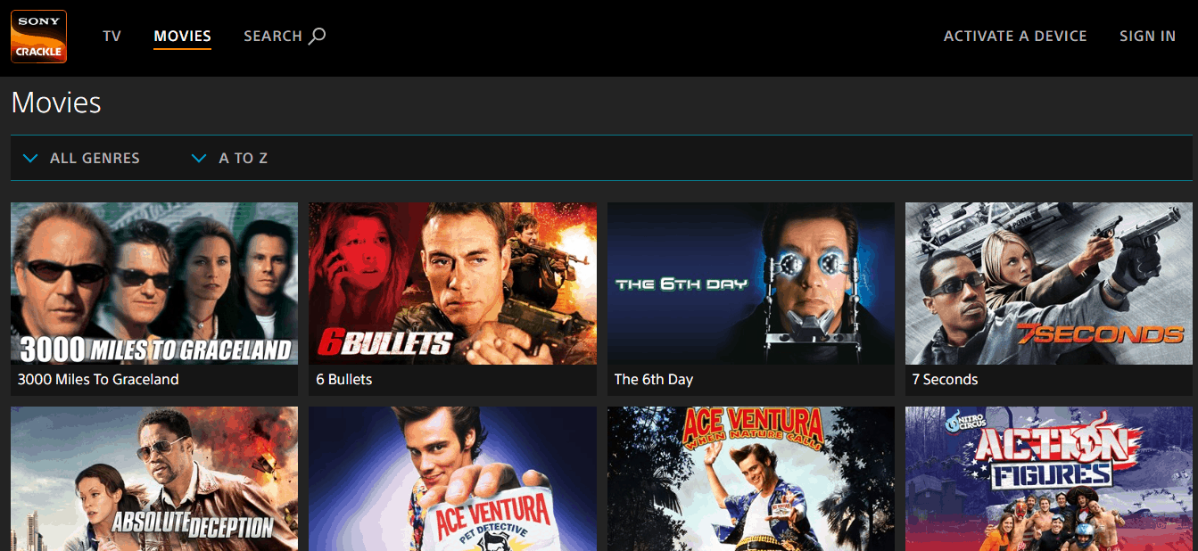 Sony Crackle Movies Page