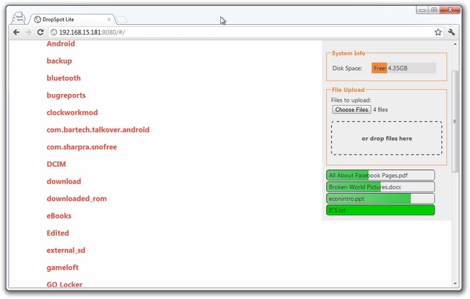 DropSpot-Android-webbläsare-Transfer