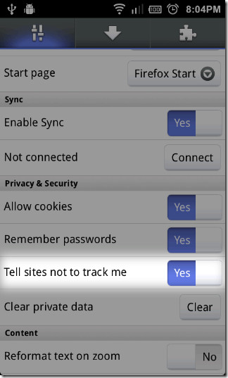 Do-Nu-Track-confidențialitate feature-Firefox-5-pentru-Android