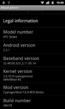 HTC Desire CyanogenMod 7 진저 브레드