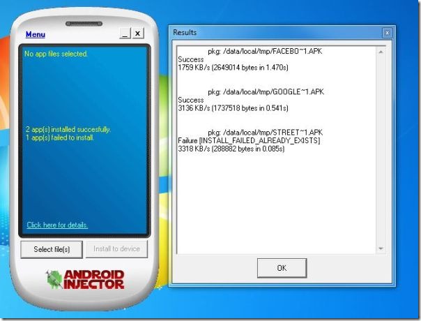 Resultater af Android-injektor
