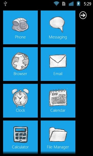 หน้าแรกของ WP7 Launcher สำหรับ Android