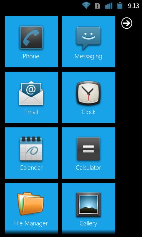 หน้าแรกของ WP7 Launcher สำหรับ Android