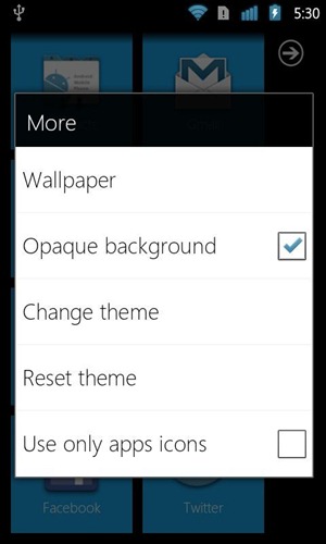 WP7 Launcher Android-Optionen