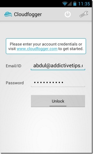 Cloudfogger-Android เข้าสู่ระบบ