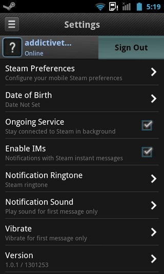 Steam-Android-Setări