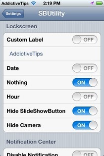 SBUtility Lockscreen Opções