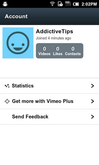 Účet Vimeo-Android