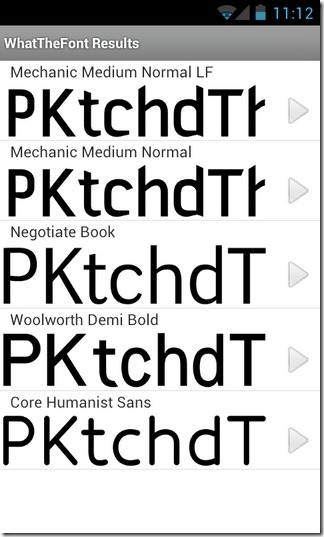 WhatTheFont-Android-Ergebnisse