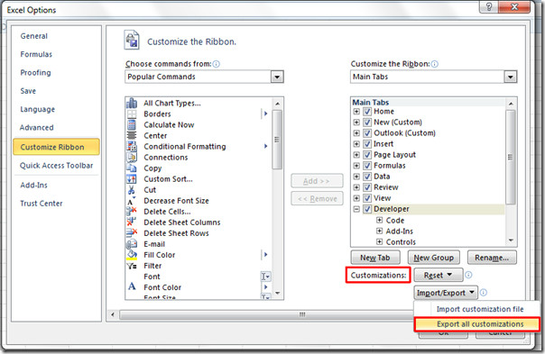 ตัวเลือกของ excel