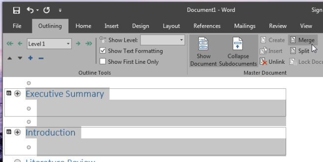 MS Word 2016マージドキュメント