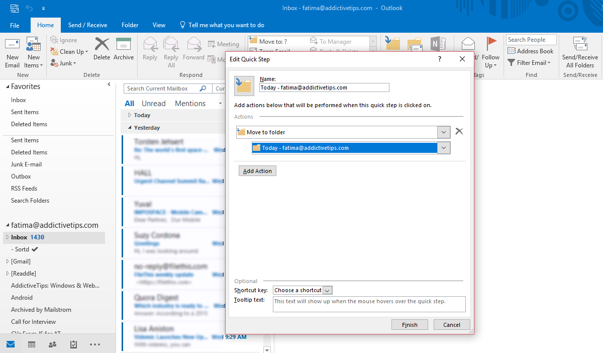 where do i find outlook quick steps