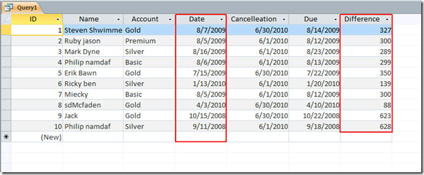 Ms Access 2010の日付関数