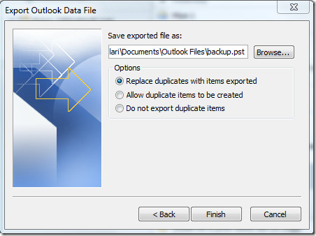 ส่งออกไฟล์ Outlook