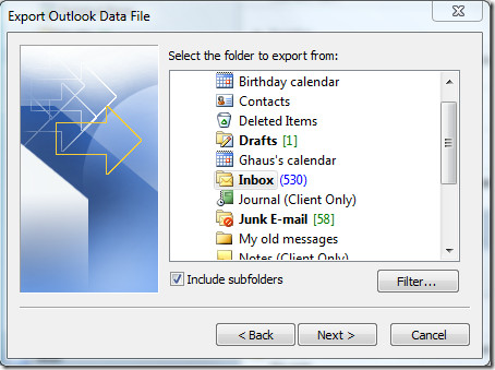 ส่งออกไฟล์ข้อมูล Outlook