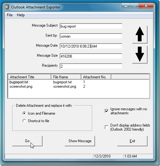 Outlook allegato