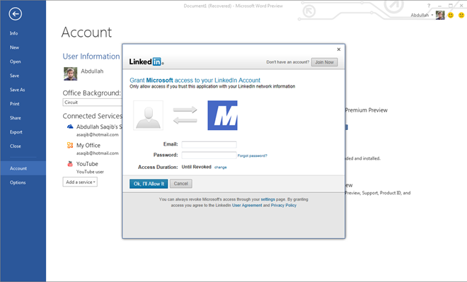 Servizi connessi di Word 2013 Servizi connessi di Word 2013