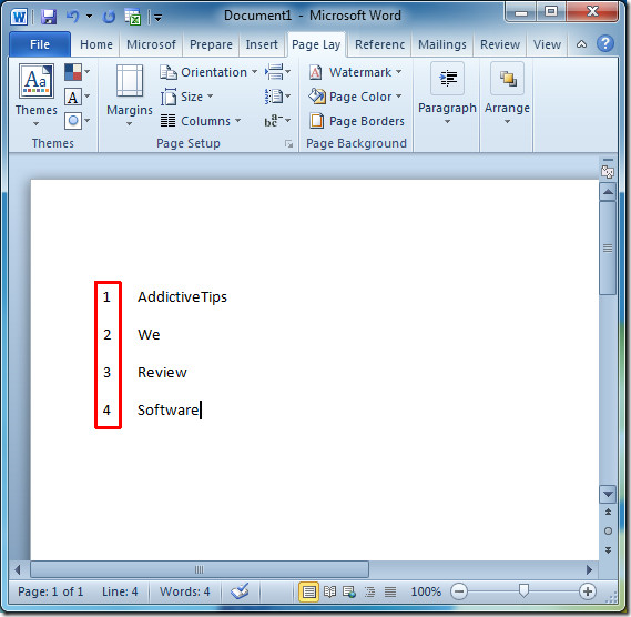 how to insert line numbers in word