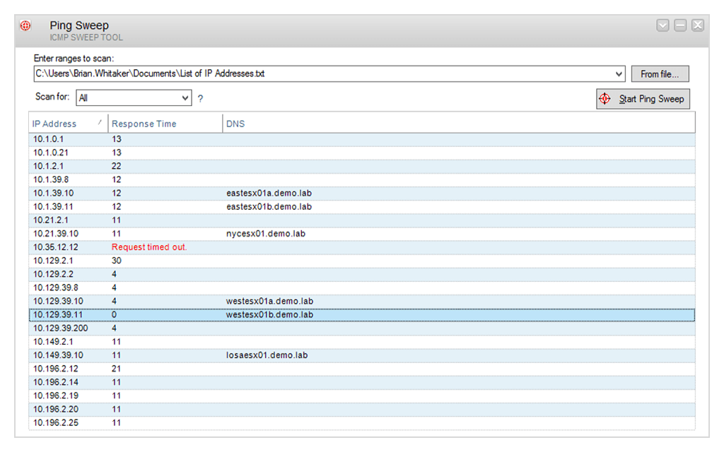 Screenshot di PingWeep di SolarWinds