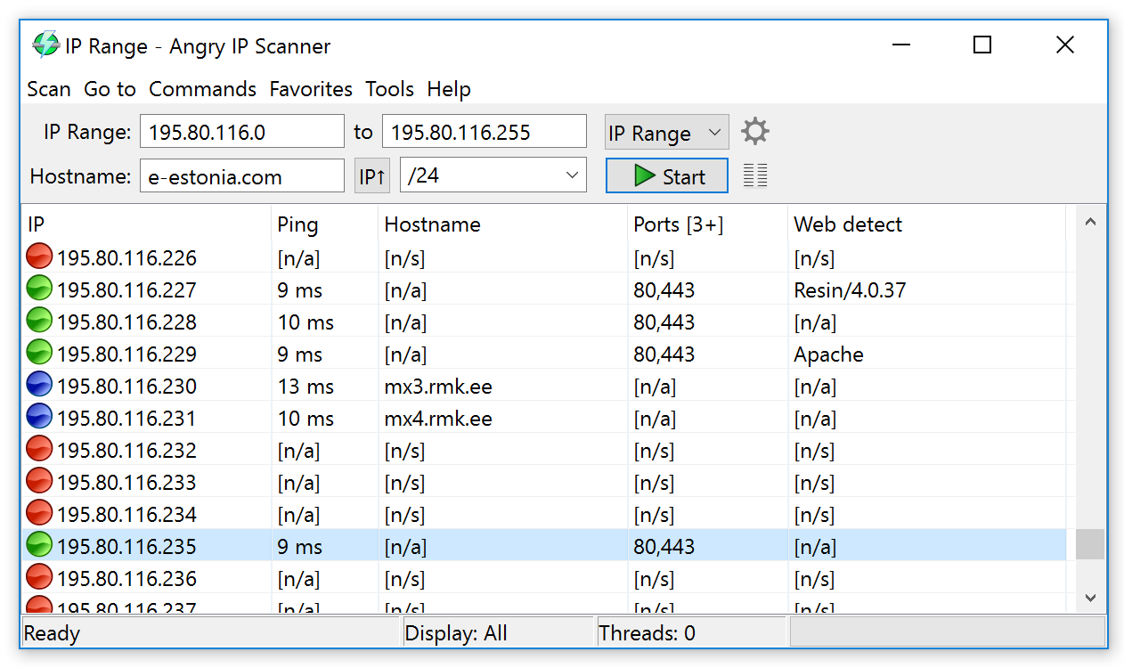 Ljuti IP skener Windows - IP raspon