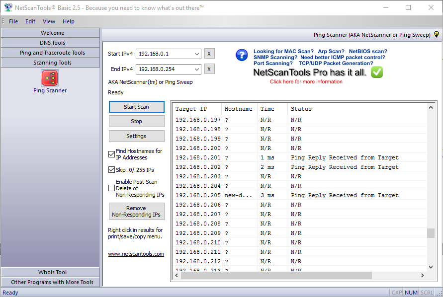 NetScan Tools Basic - Ping skener