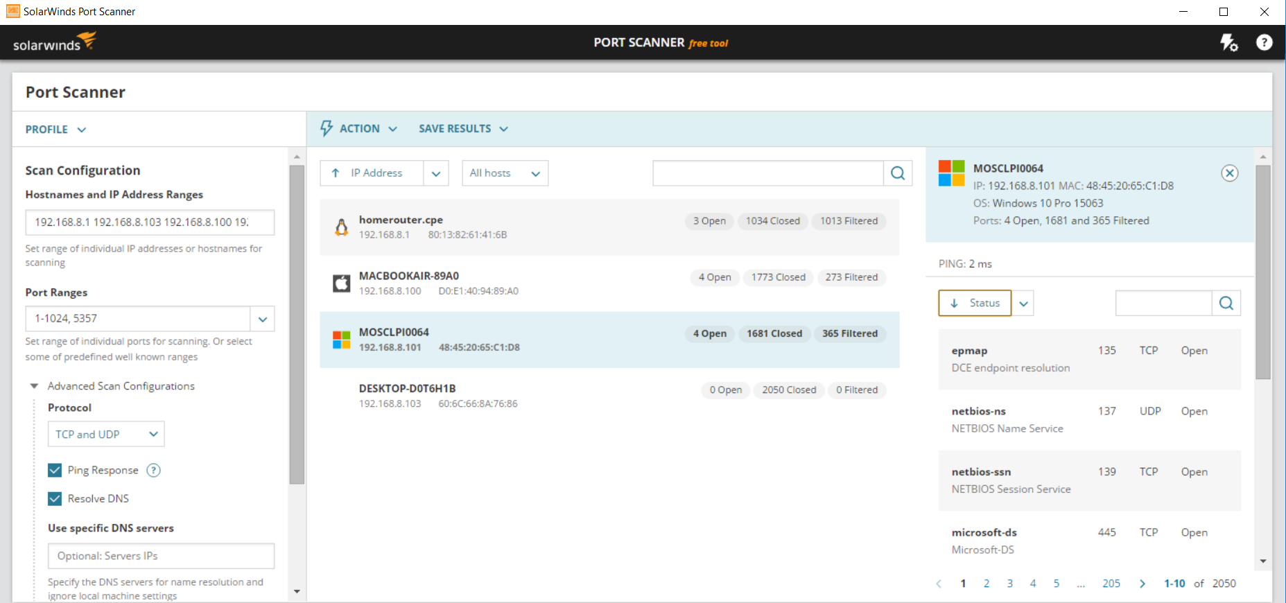 SolarWinds Port Scanner