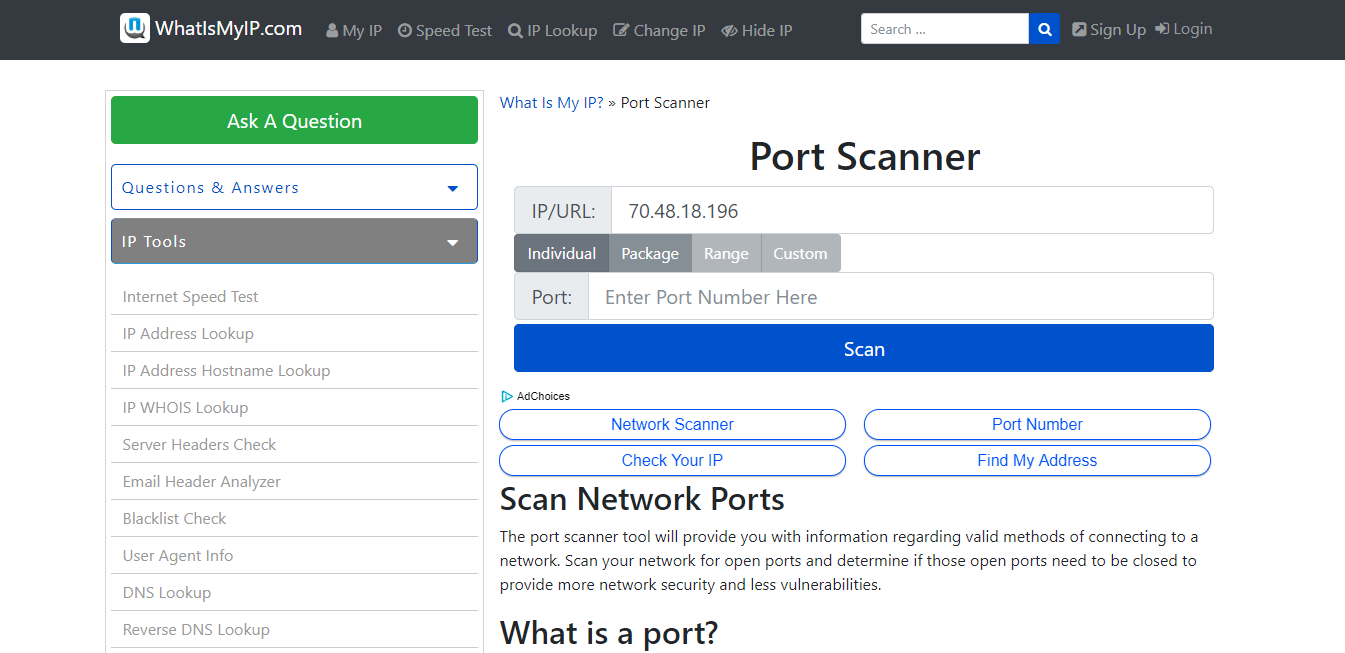 WhatIsMyIP Port Scanner