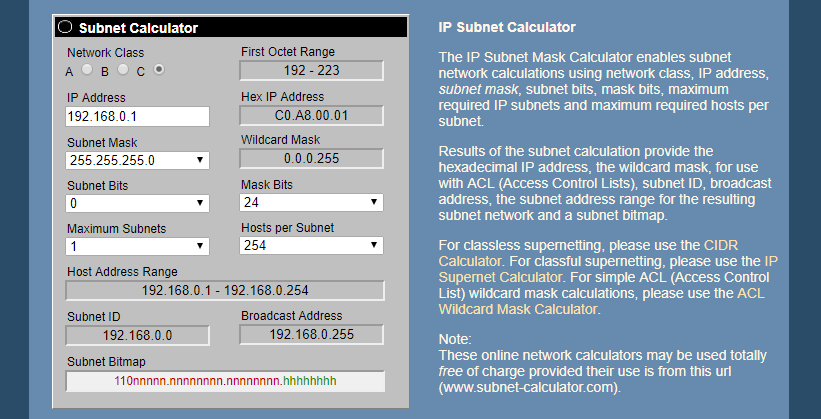 Online IP-subnetcalculator