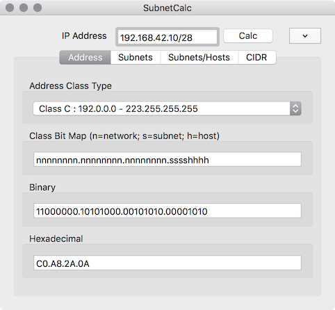 Captura de ecran SubnetCalc