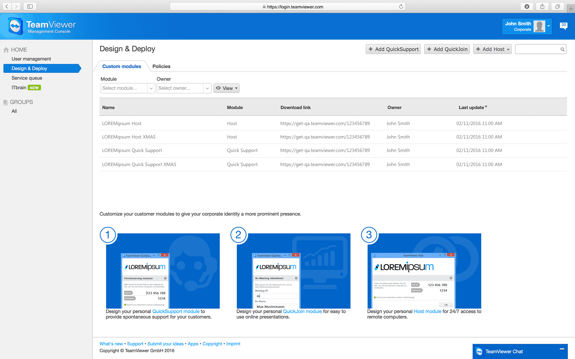 Capture d'écran de TeamViewer Management Console