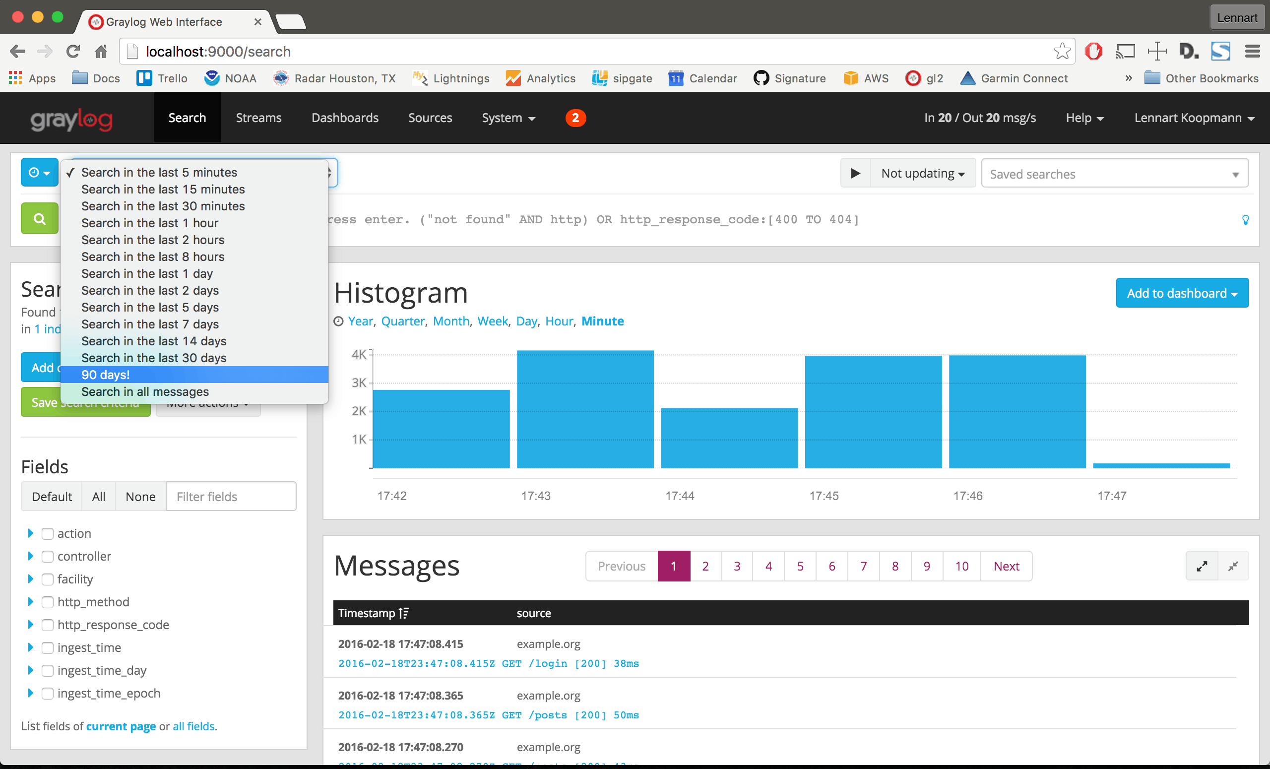 Screenshot obrazovky Graylog