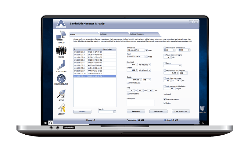 Antamedia Bandwidth Manager Screenshot