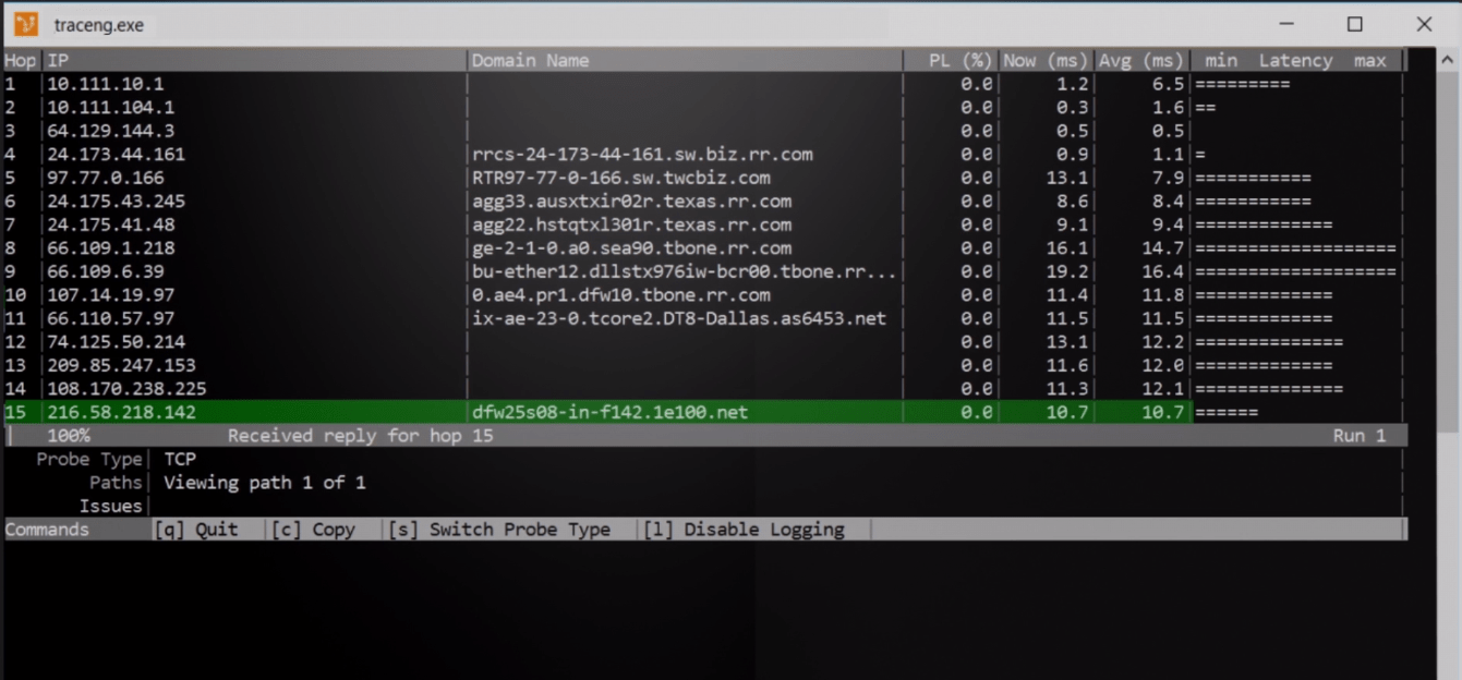 „Traceroute NG“ ekrano kopija