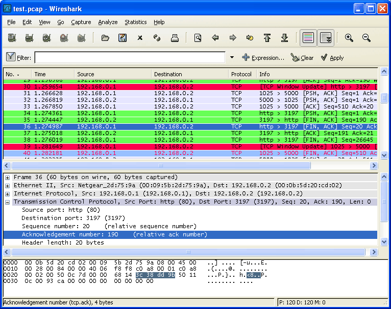 Snímek obrazovky Wireshark