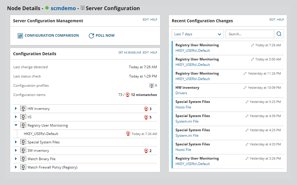 Zrzut ekranu Monitora konfiguracji serwera SolarWinds