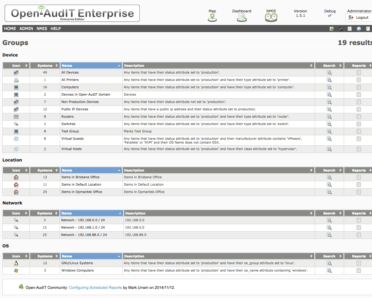 Open-AudIT Enterprise - قائمة المجموعات