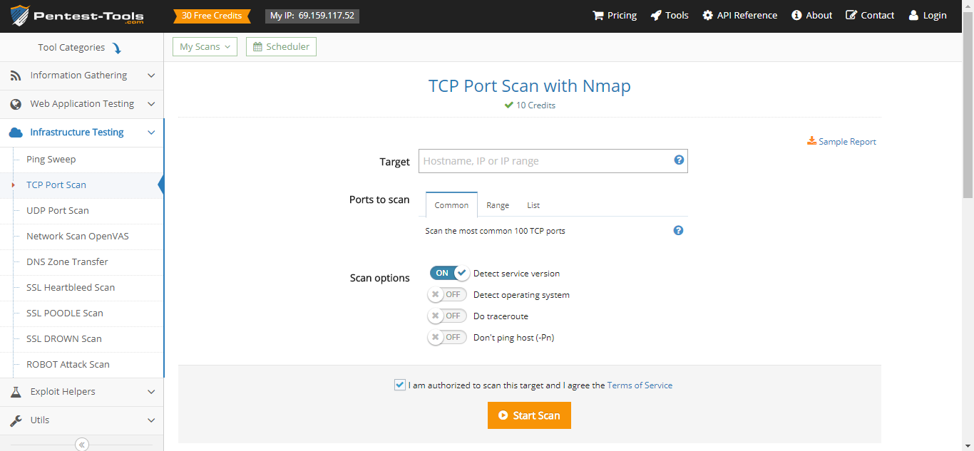 Pentest-Tools.com סריקת יציאת TCP