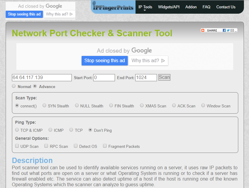 IPFingerPrints פותח בודק יציאה וסורק