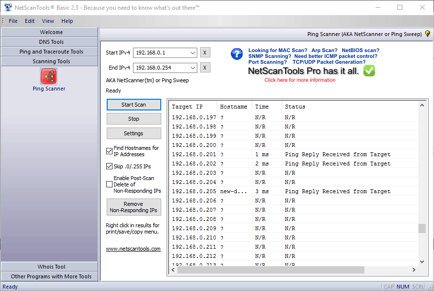 NetScan Tools Basic - Ping Tarayıcı