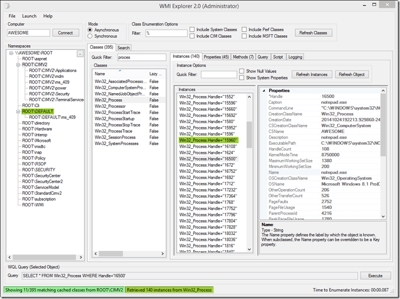 „CodePlex“ WMI Explorer ekrano kopija